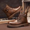 Men Outdoor Casual Leather Ankle Boots Large Size Soft Leather Motorcycle Boots Thick Bottom High Top Work Driving Shoes