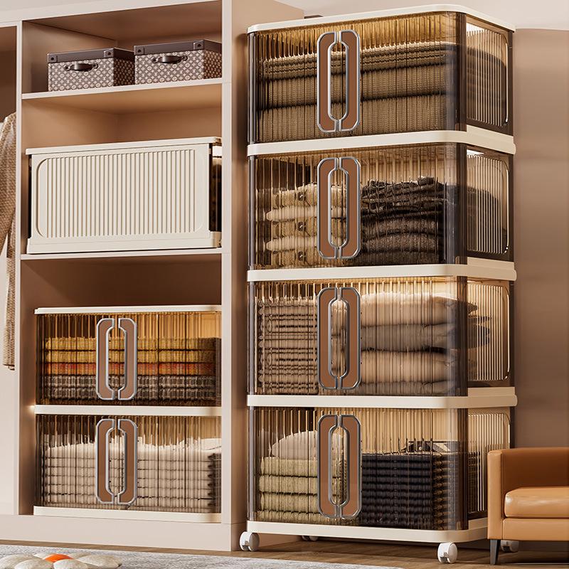 Multi-Layer Foldable Push-Pull Wardrobe & Snack Storage Cabinet with Wheels