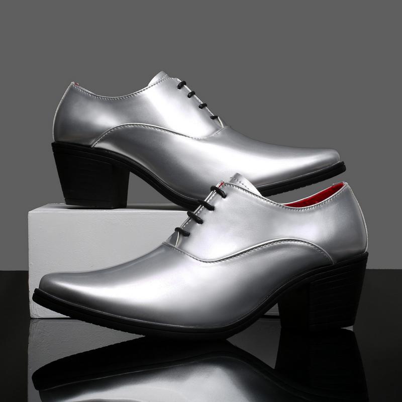 Men High Heels Silver Derby Wedding Dress Dance Business Gold Elevator Shoes Height Increase Tuxedo Prom Blazers Shoes Plus Size