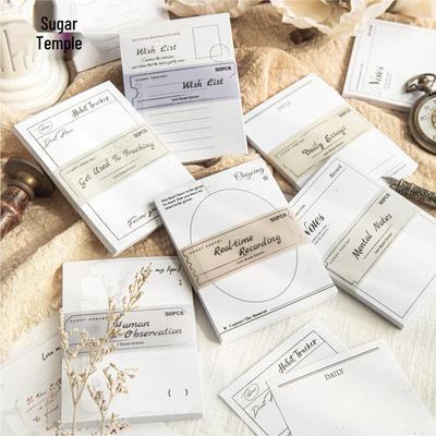 Retro White Kraft Paper Memo Pad - Life Imprint Series, 50 Sheets, 6 Styles for Collage & Writing