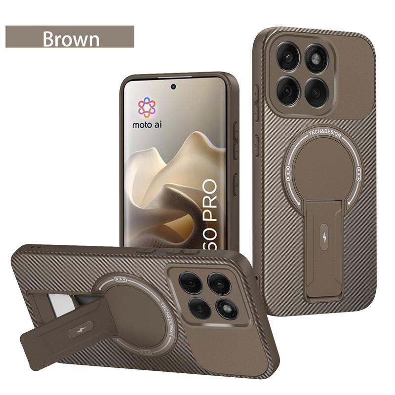 

Carbon Fiber Pattern Armor Case For Motorola Moto Edge 60 Pro Fusion Cover Magnetic Wireless Chraging Fold Stand Shell Fundas Motorola Edge 60 Pro коричневий