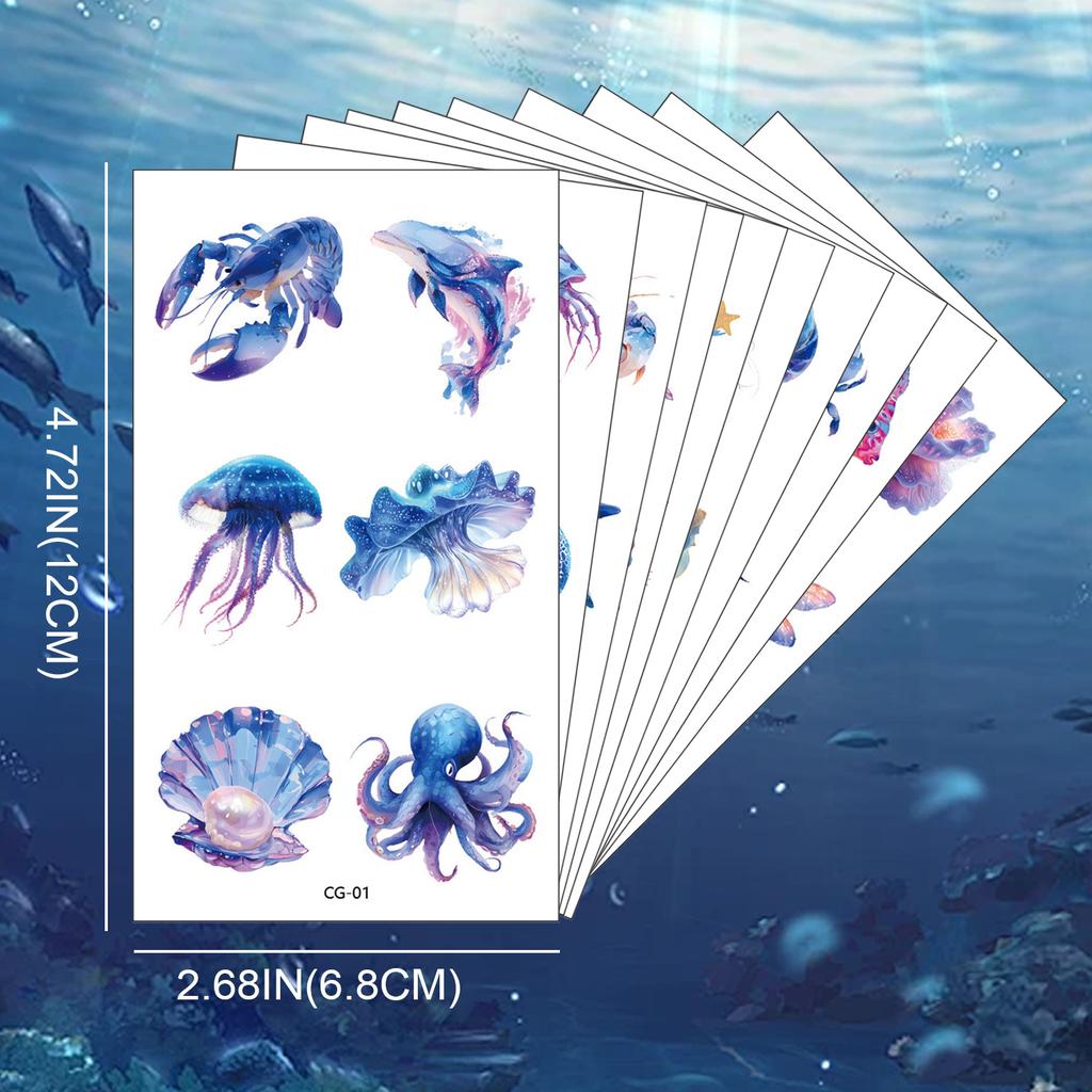 Tattoo Fake Tatoo 10Pcs Ocean Custom Body Art Arm Sea Turtle Whale Jellyfish Temporary Tattoos Sticker Blue Shark Jewelry