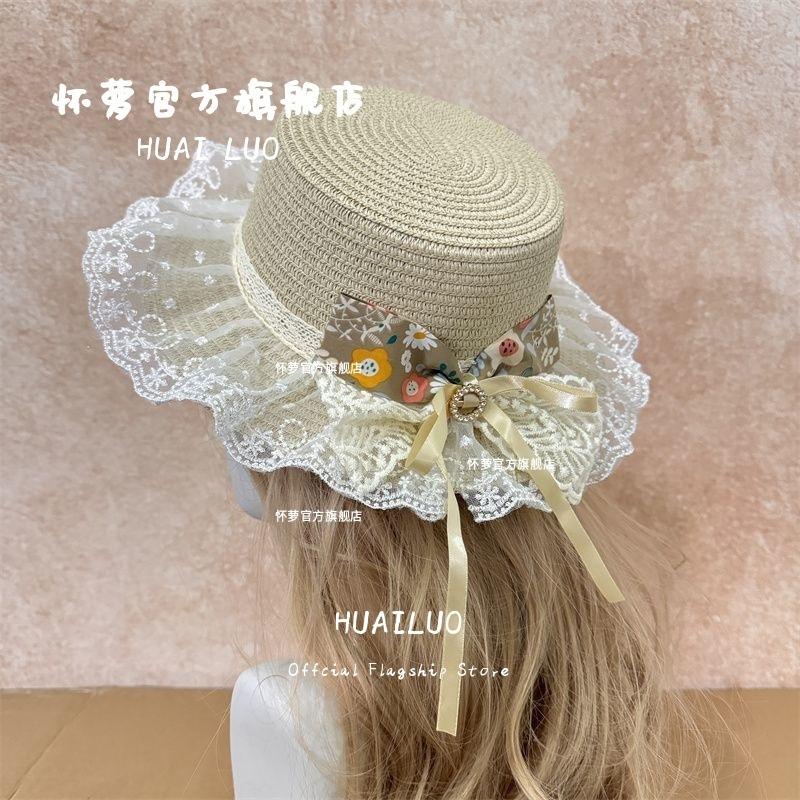 Lace summer sunshade Lolita sun-protection bow beach seaside sunshade hat, country ribbon hat