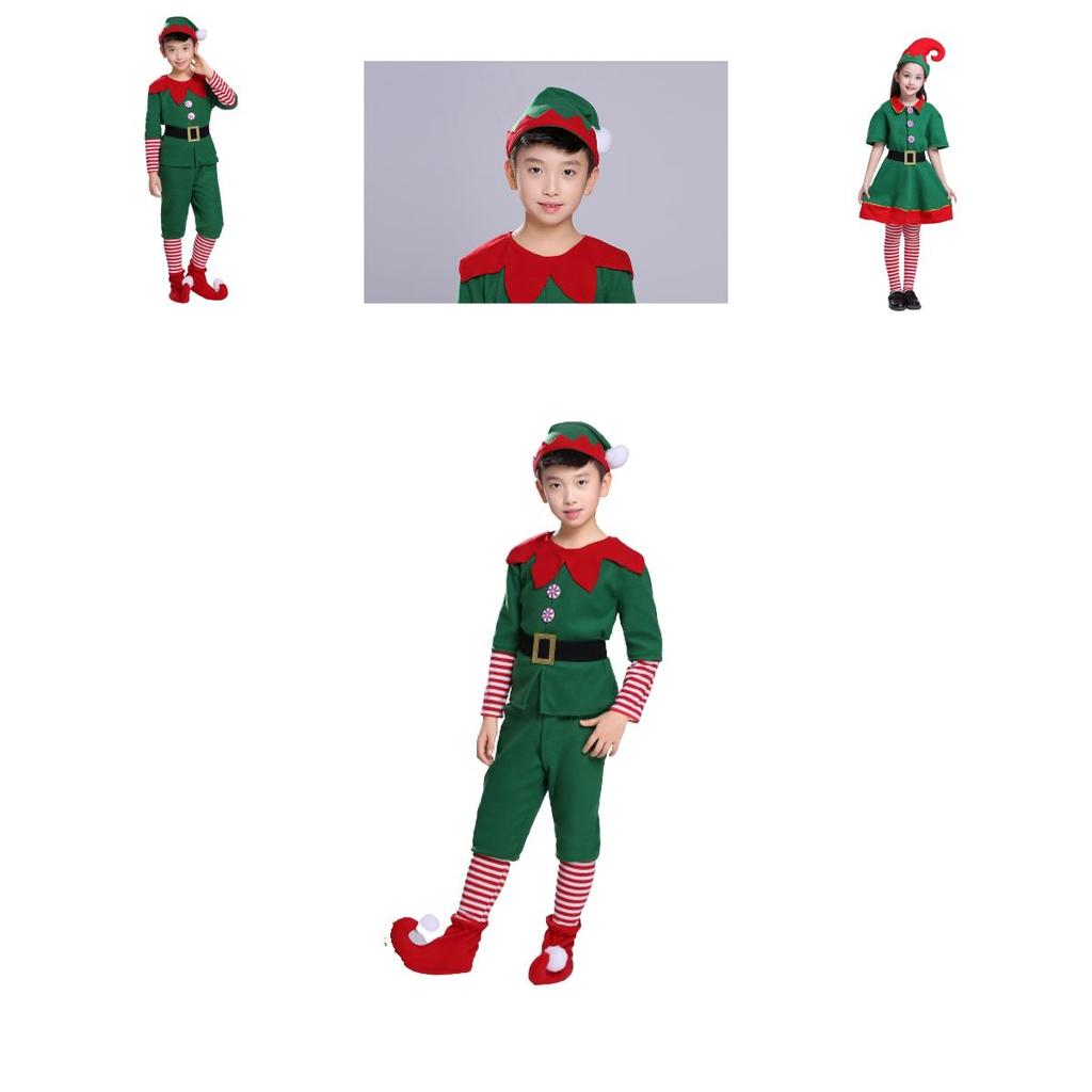 Hochwertiges Weihnachtself Kostüm Set für Kinder für Weihnachtsfeiern Cosplay Rollenspiel