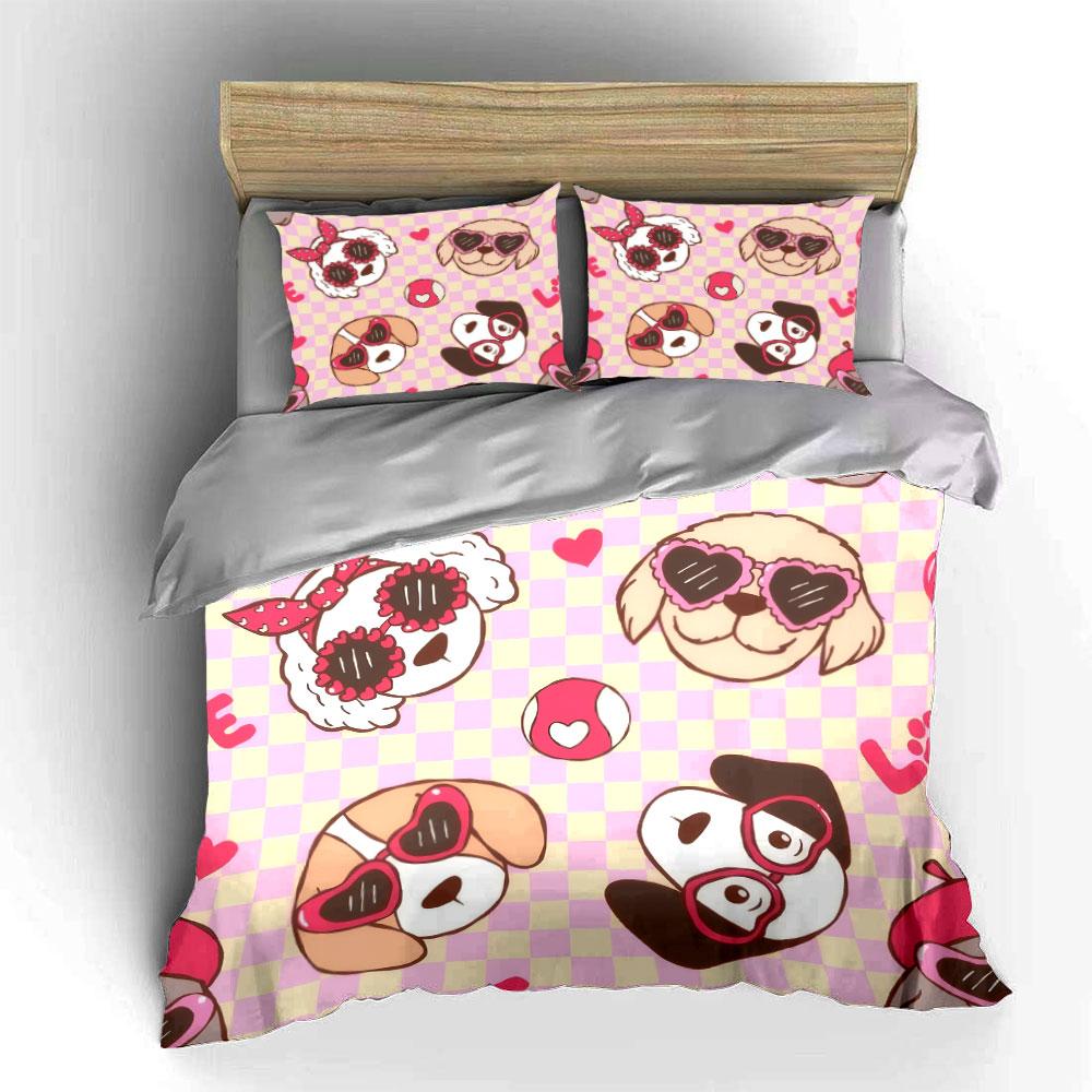 Cartoon Dog Print Three-Piece Set Soft Comfortable Duvet Cover Bedding Set Included 1*Duvet Cover & 2*Pillowcases, Gift