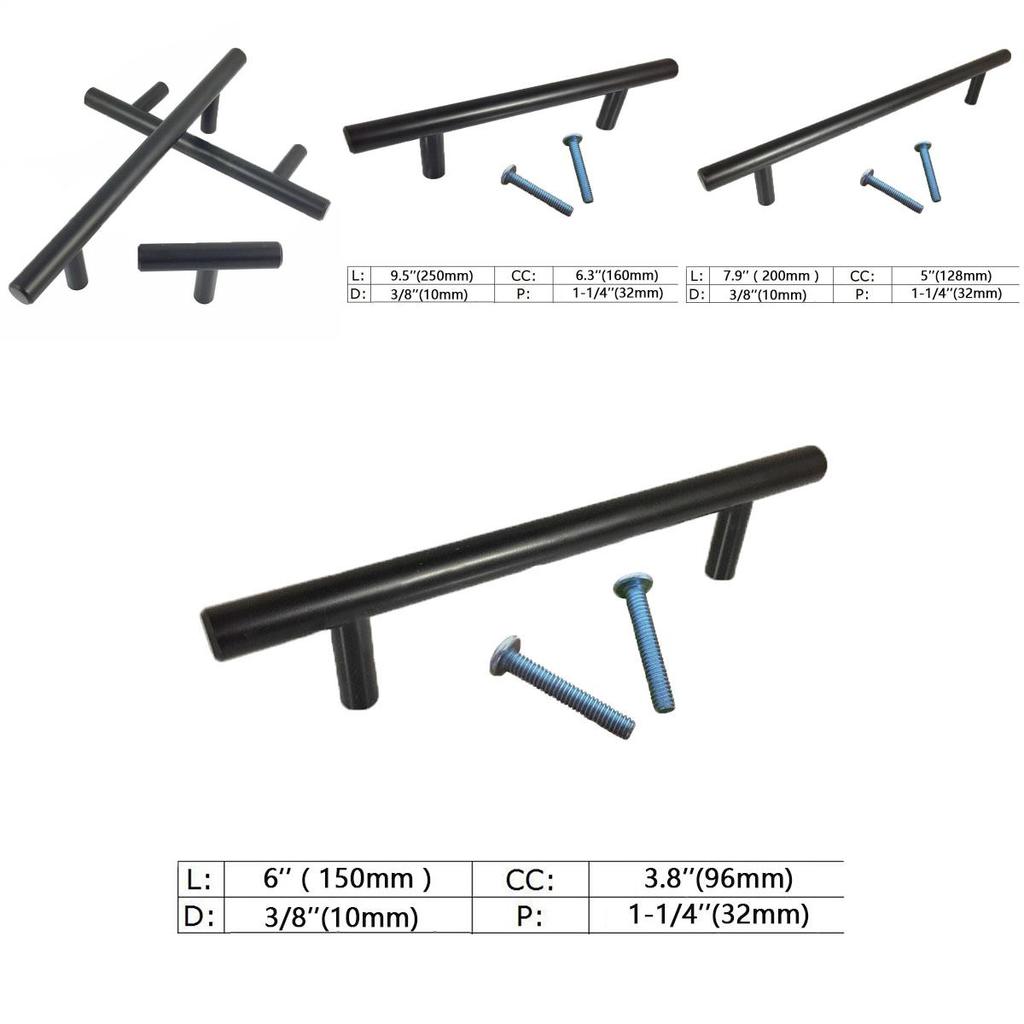 Sleek Black Stainless Steel T Bar Handles For Stylish Kitchen Cabinet Drawer Knobs