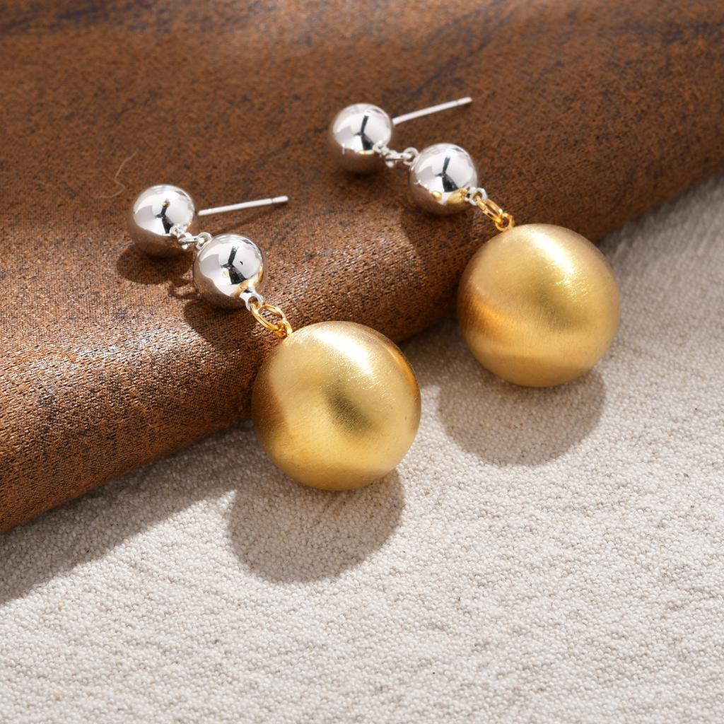 Minimalist Two-Tone Brushed Ball Drop Earrings Mixed Metal Polished & Matte Stud Earrings for Women Fashion Jewelry