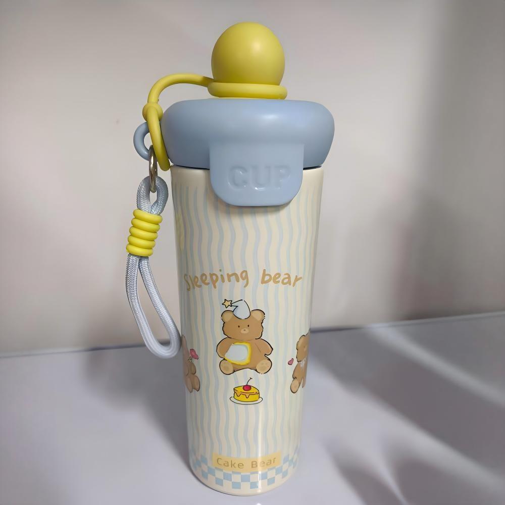 600ml Cute Cartoon Stainless Steel Floating Ball Straw Insulated Cup Large Capacity Portable Coffee Mug Plush Toys