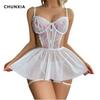 Sexy Hollow Transparent Temptation Pajamas Mesh Perspective Sex Underwear Suspender Nightdress Set
