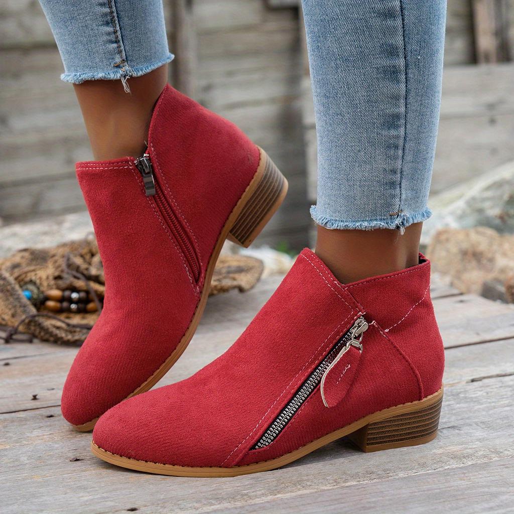 Eleganta slip-on ankelstövlar för damer, spetsig tå, vinterstövlar med dragkedja, dämpad TPR-sula