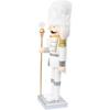 FUNPENY 14" Christmas Decorative Nutcracker Figures, Handmade Wooden Soldier In White Uniform Hold Scepter, Festive Collectible Nutcracker Gift for