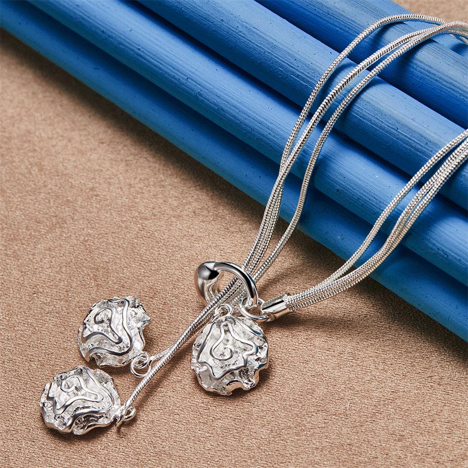 Charm 925 Sterling Silver Exquisite Rose Flower Pendant Necklace Women Fashion Party Wedding Gift Jewelry