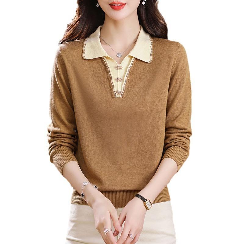 Long Sleeve Knitted Top Fashion Bottom Shirt Spring New Women's Clothing Lapel Sweater