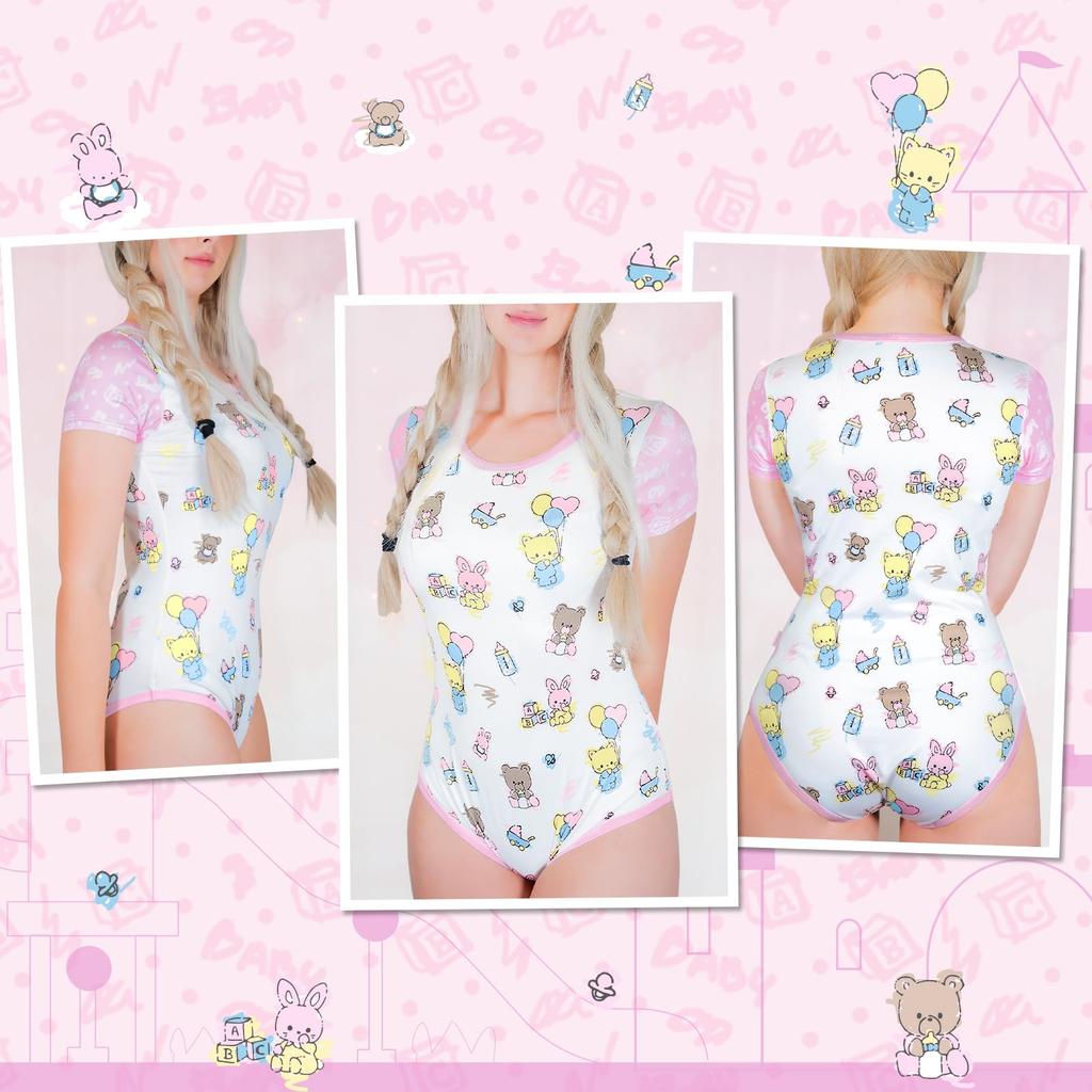 Pajamas Rabbit Bear Smooth Silky Texture Bodysuit White L [LittleForBig] Women's [Nursery Baby]