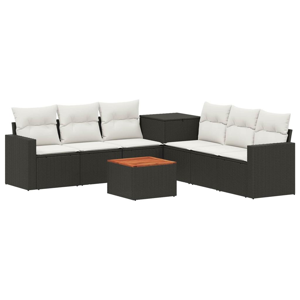 Sofa Set 8 Pieces Black and Cream White Poly Rattan and Steel