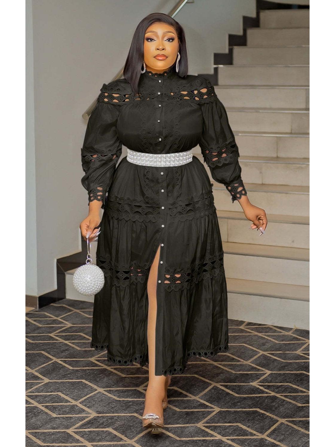 

Весеннее женское ретро кружевное платье с вставками, однотонное, свободного кроя, больших размеров, длинное Small чёрный