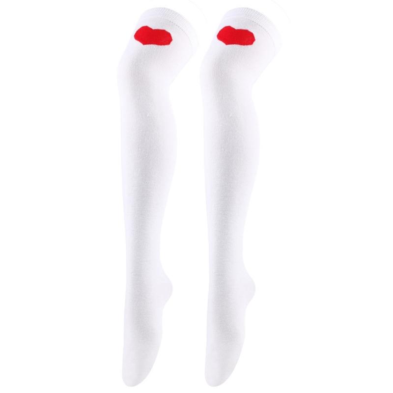 Valentines Day Over Knee Long Socks Cute Lip Heart Love Pattern Thigh High Stockings for Women Parties and Casual Wear