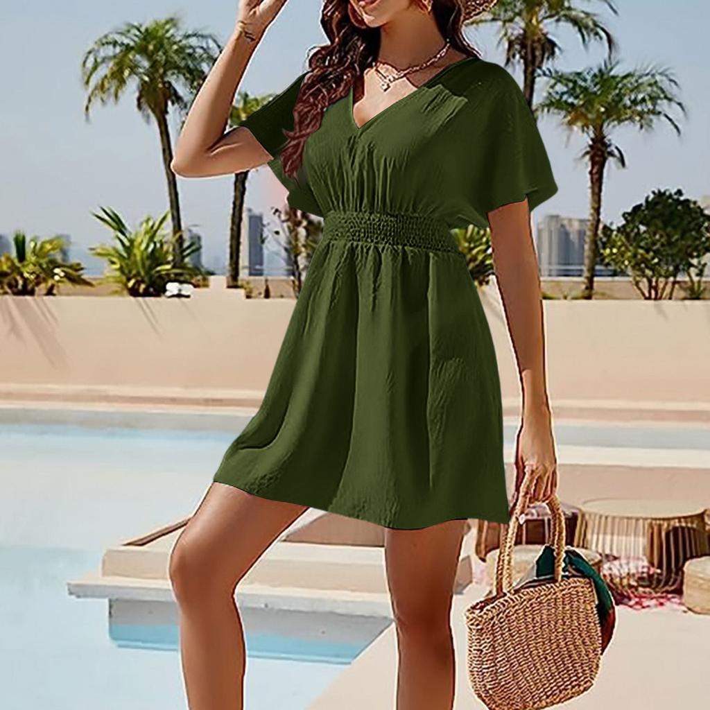 Women's Cover Ups Casual Swimsuit Coverups Flowy Tie Waist Beach Cover Up Dress