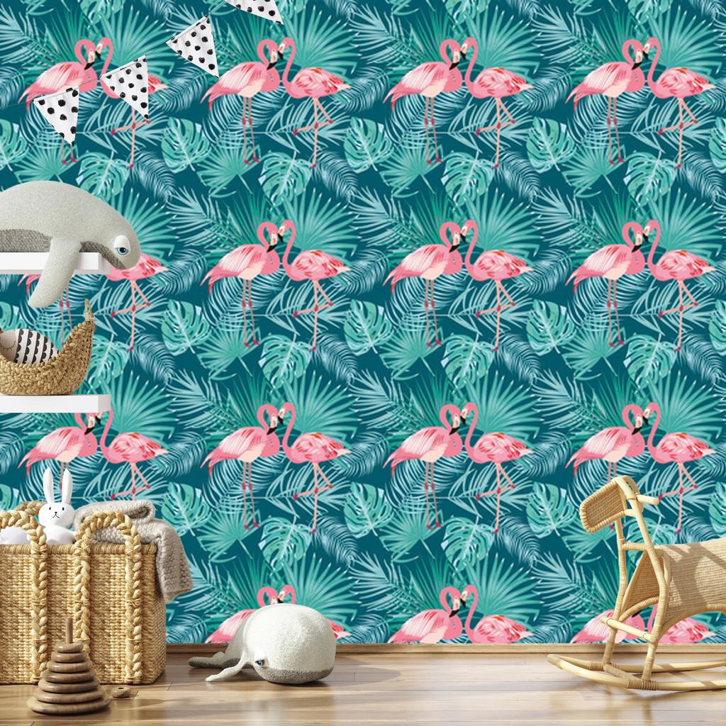Flamingos Leaves Wallpaper for Living Room and Bedroom 50x1000