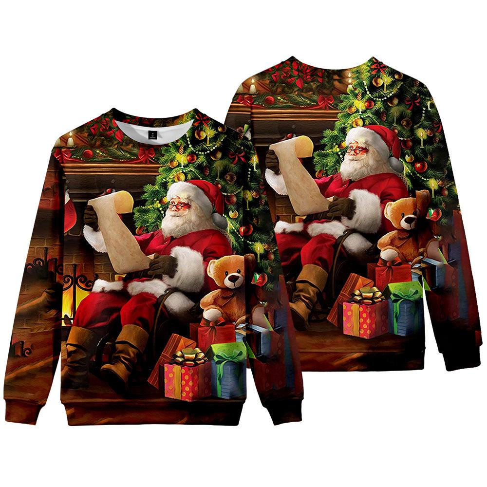 Europe, America, autumn and winter new Christmas versatile crew neck sweater 3D digital printing Santa loose long-sleeved jacket