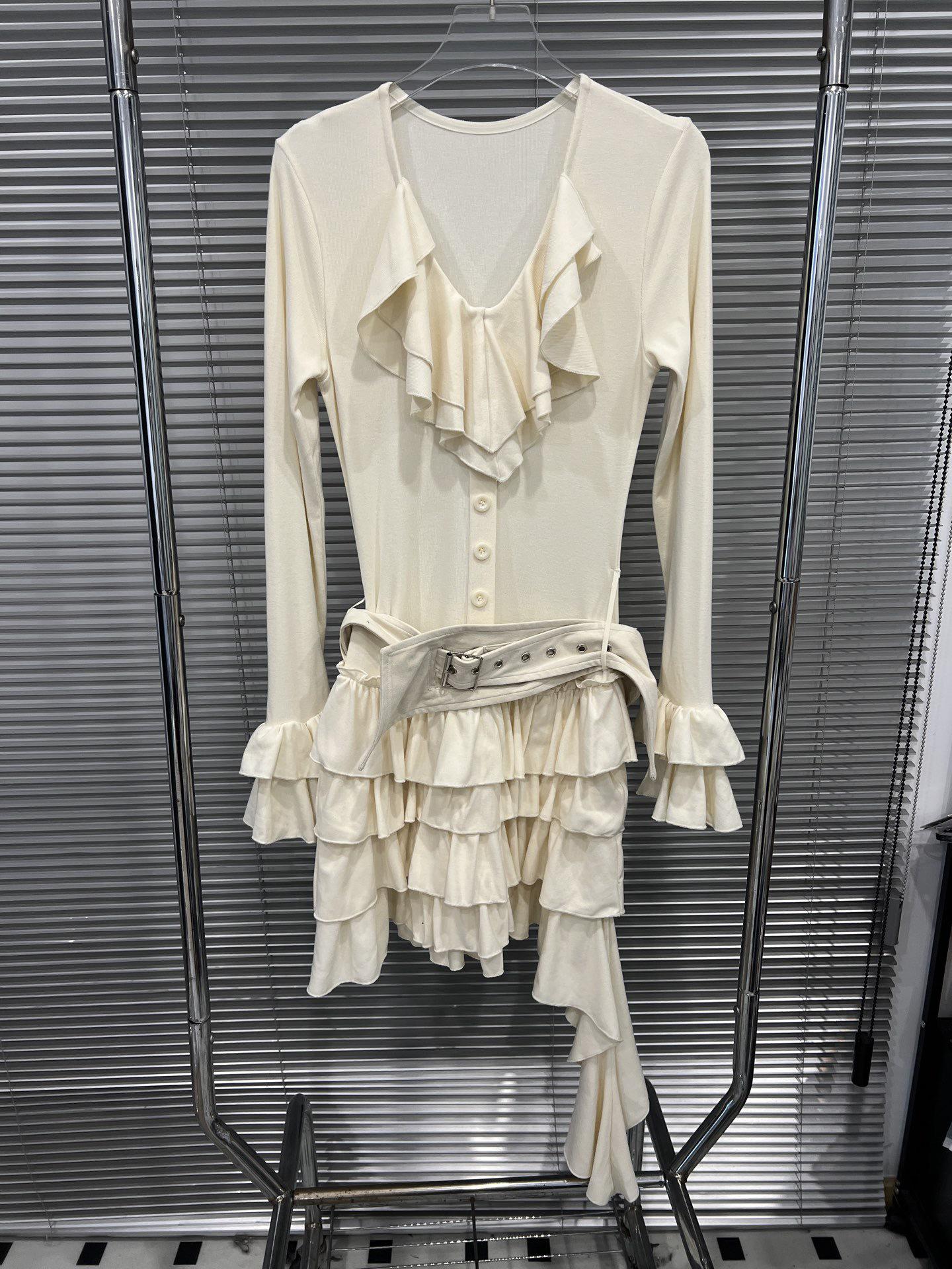 

Spring 2026 Romantic Rich Girl Elegant Pleated Ruffled Knit Dress for Women Large светло-желтого