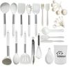 27-piece silicone kitchen utensil set, including spoons, heat-resistant tongs, whisk, and stand