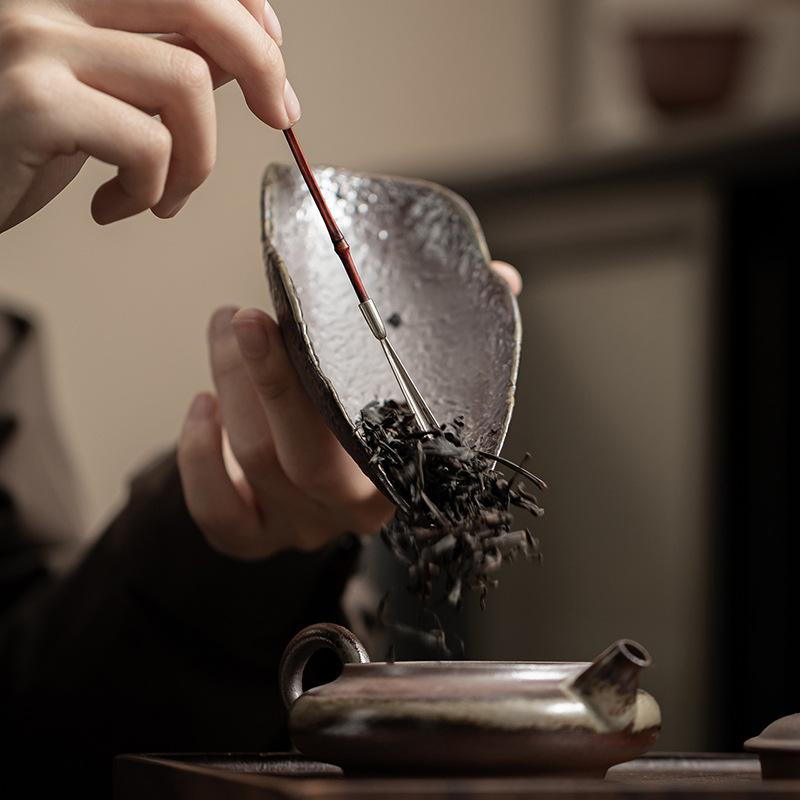 Coarse Pottery Maple Leaf Tea Holder Old Rock Clay Household Tool Tea Ceremony Accessories Shovel Spoon Tea Scoop