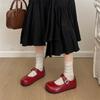 Red French Inner Height Increase Mary Jane Single Shoes Women's 2025 New Summer Versatile Round Head Shallow Mouth Soft Sole Beanie Shoes