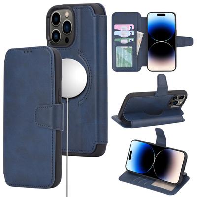 Apple iPhone 14 Magnetic Leather Case with Magsafe Wireless Charging Support and Card Holder - IP15 Protective Cover