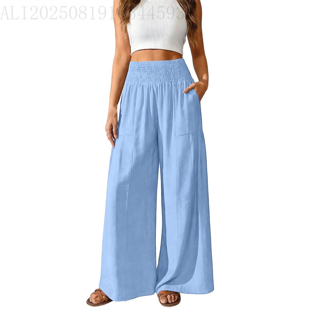 European and American Fashion Casual Women's High-Waisted Wide-Leg Pants with Pockets