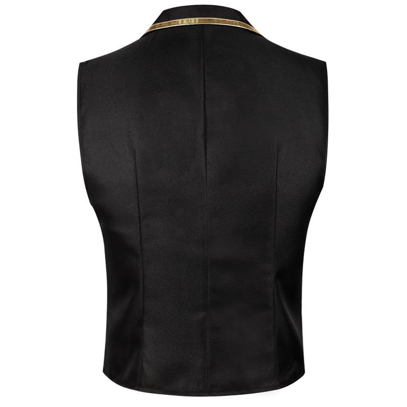 Herren Satinsakkweste mit Goldbesatz und Kette - Formale Weste für Hochzeit, Party, Abschlussball - Schlanke Passform Smokingweste