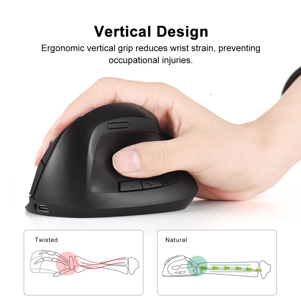 Vertical Mouse Wireless Rechargeable 2.4GHz Ergonomic Movement Speed 2400 6 Button Gaming & Office Mouse USB C Charging