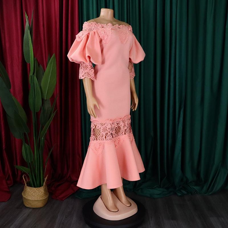Women Sexy Lace Off Shoulder High Waist Mermaid Evening Party Midi Dress