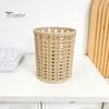 Pen Holder Imitation Rattan Holder, Round Hollow Desk Organizer, Large Capacity Pencil Accessory Cup for Pens Pencils Makeup Brushes, Nordic