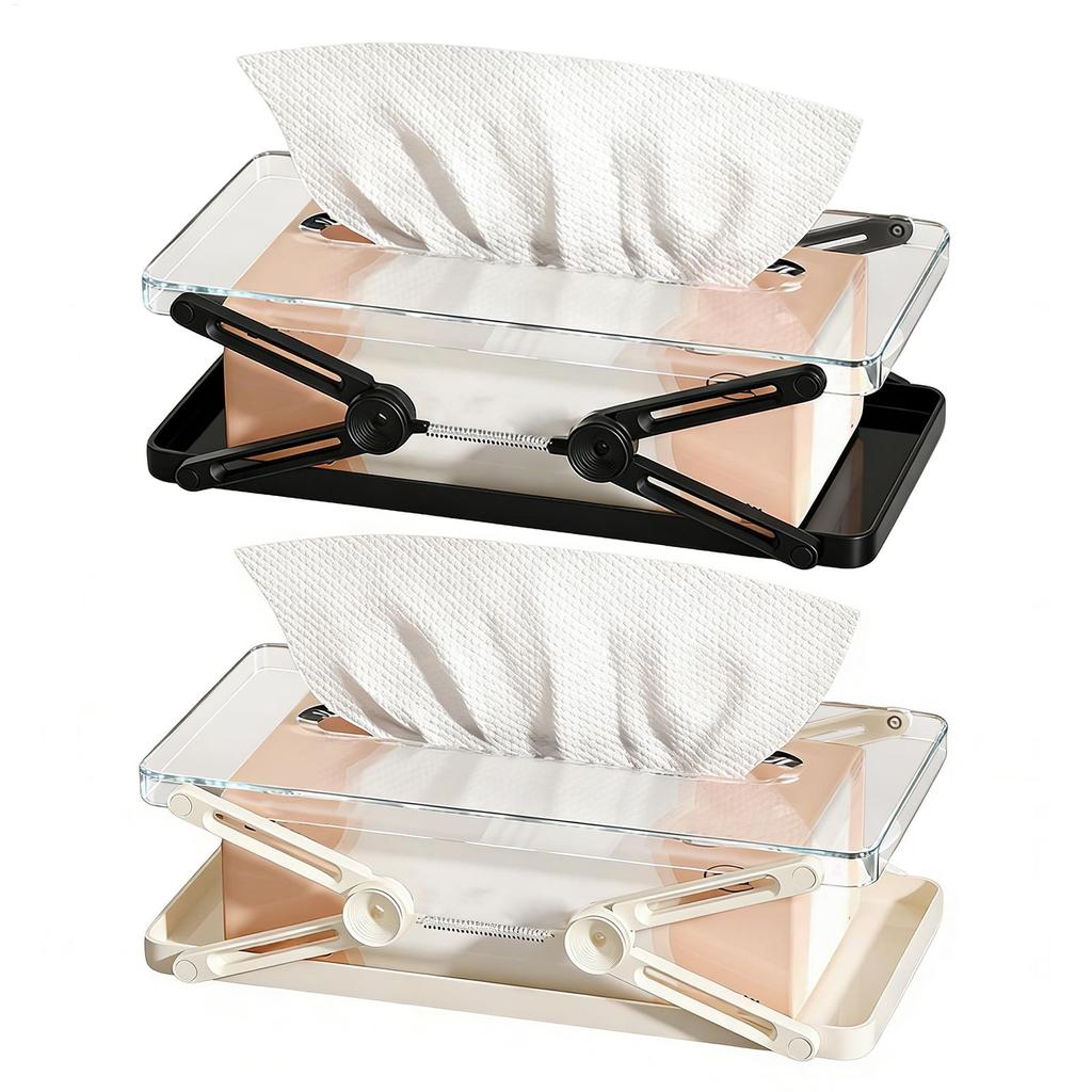 Automatic Tissue Box Cover with Spring Multipurpose Dispenser for Bathroom, Kitchen, Nightstand & Living Room Decor