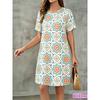 Flower Print Versatile Short-sleeved Dress Comfortable Simple Casual Dresses