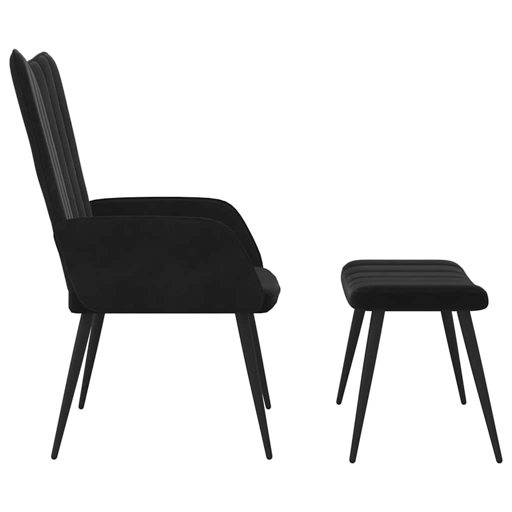 Vidaxl Armchair with Footstool, Black, Upholstered In Velvet