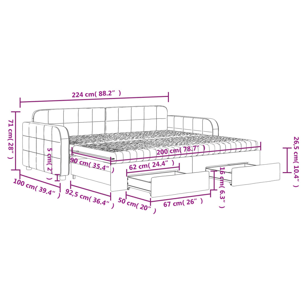 Extendable Daybed with Drawers Black 90x200 cm Velvet