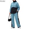 Damen Langarm Patchwork Bluse und Hose Lässige Zweiteilige Anzugsets