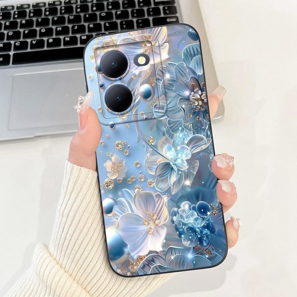 Für Vivo Y36 5G V2248 Hülle Für Vivo Y27 5G V2302 Abdeckung Silikon Luxus Mode Blumen Kawaii Süße Katze Lustige Handyhülle Stoßstange
