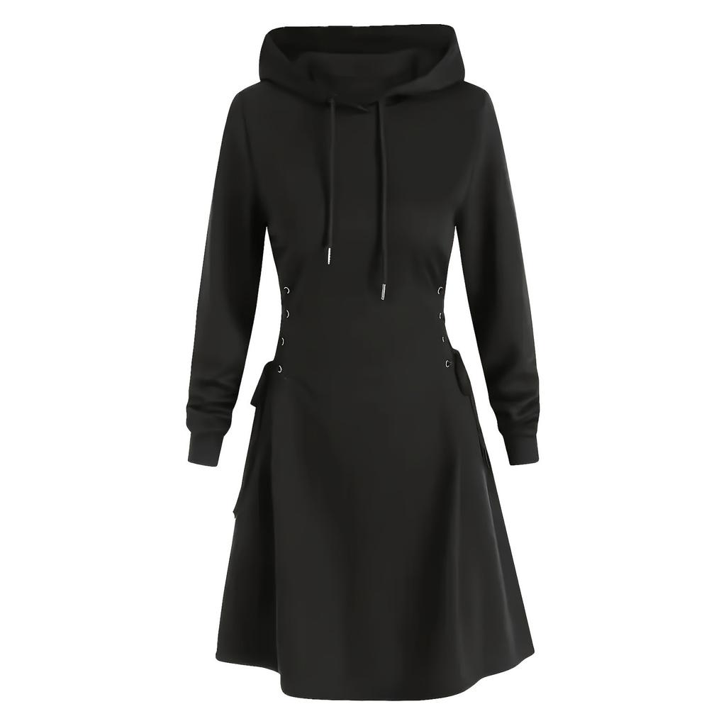 Damen Hoodies Mit Bindegürtel, Minikleid, V-Ausschnitt, Lange Ärmel, Slim Fit Hoodies Sweatshirts, Damenmode, Lange, Einfarbige Hoodies Mit Kordelzug