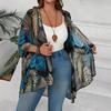Women Summer New Tropical Print Chiffon Cardigan Vacation Style Loose Sun Protection Fashion Coat