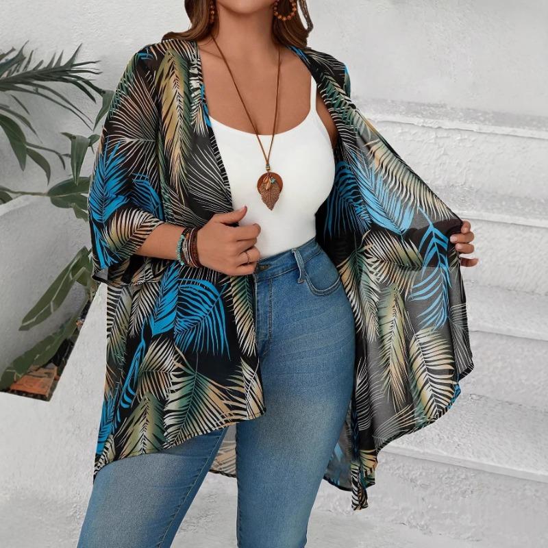 Women Summer New Tropical Print Chiffon Cardigan Vacation Style Loose Sun Protection Fashion Coat