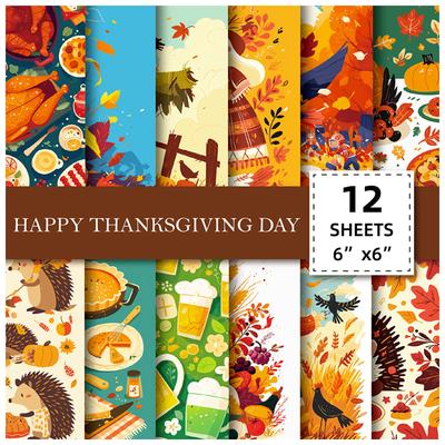 12 Papier Materiałowy Dziękczynienia Jesienny Festiwal Plonów Papier Podkładowy do Kolażu do Książki Ręcznej Kukurydza Strach na Wróble Papier Tło