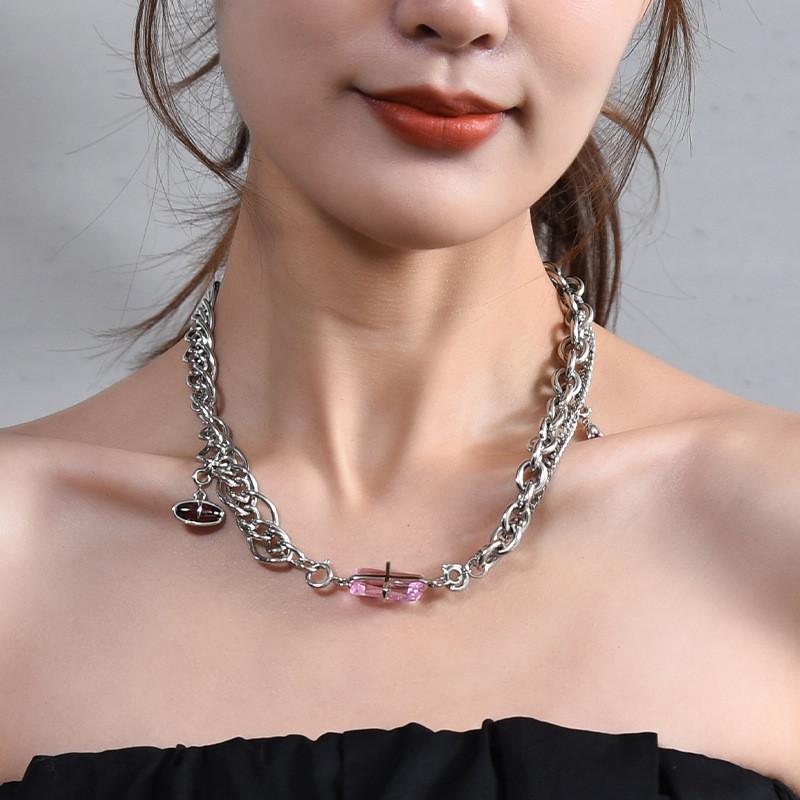 Stylish Multi-layer Titanium Steel Floral Necklace With Diamond Detailing For Women Perfect For Sweater Outfits