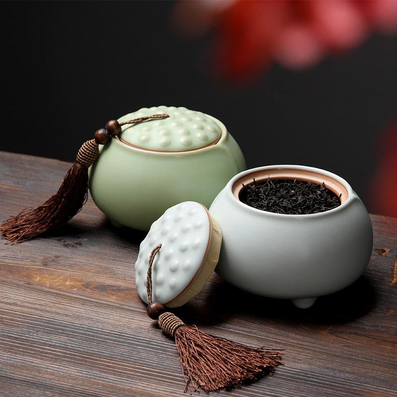 Large Lotus Ceramic Tea Caddy Teaware Coarse Pottery Sealed Pot Household Tea Tins Tea Storage Tea Container Tea Organizer