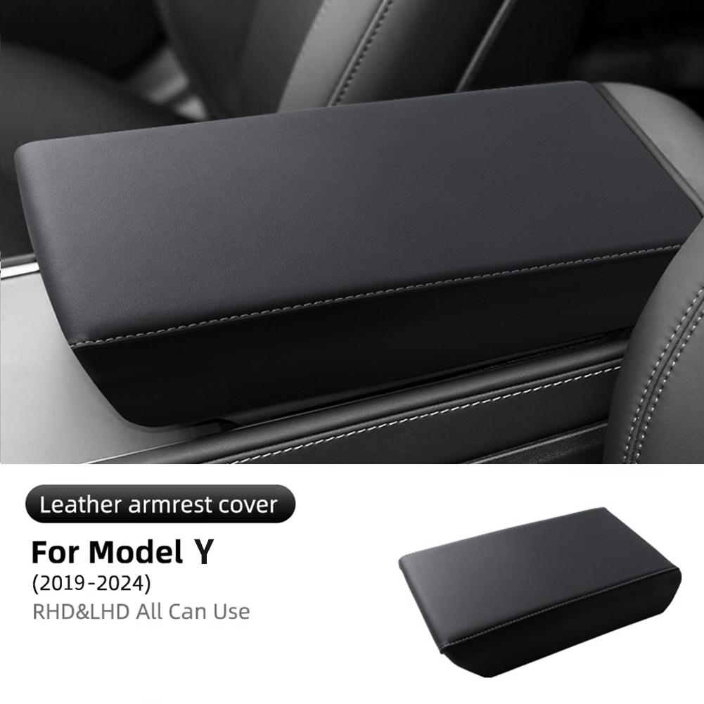 For Tesla Model 3 19-23 Central Control Armrest ABS+Leather Protective Cover For Model Y 19-24 Car Chair Armrest Cushion Cover