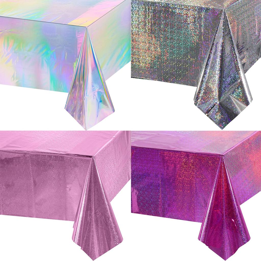 4pcs Aluminum Foil Tablecloths Shiny Rainbow Black Rectangle Tablecloth Dining Table Cover for Wedding Party Banquet Decoration