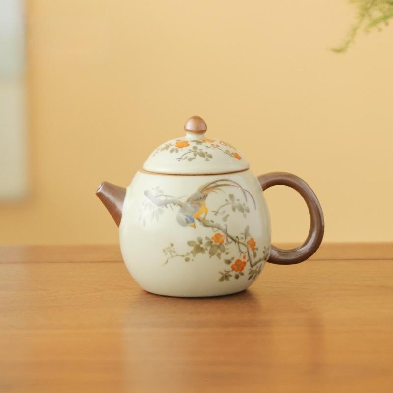 

180ml Beige Ru Kiln Dragon Egg Teapot Aesthetic Tea Infuser Pot Tea Brewing Kettle With Ball Hole Puer Tea Services Decoration