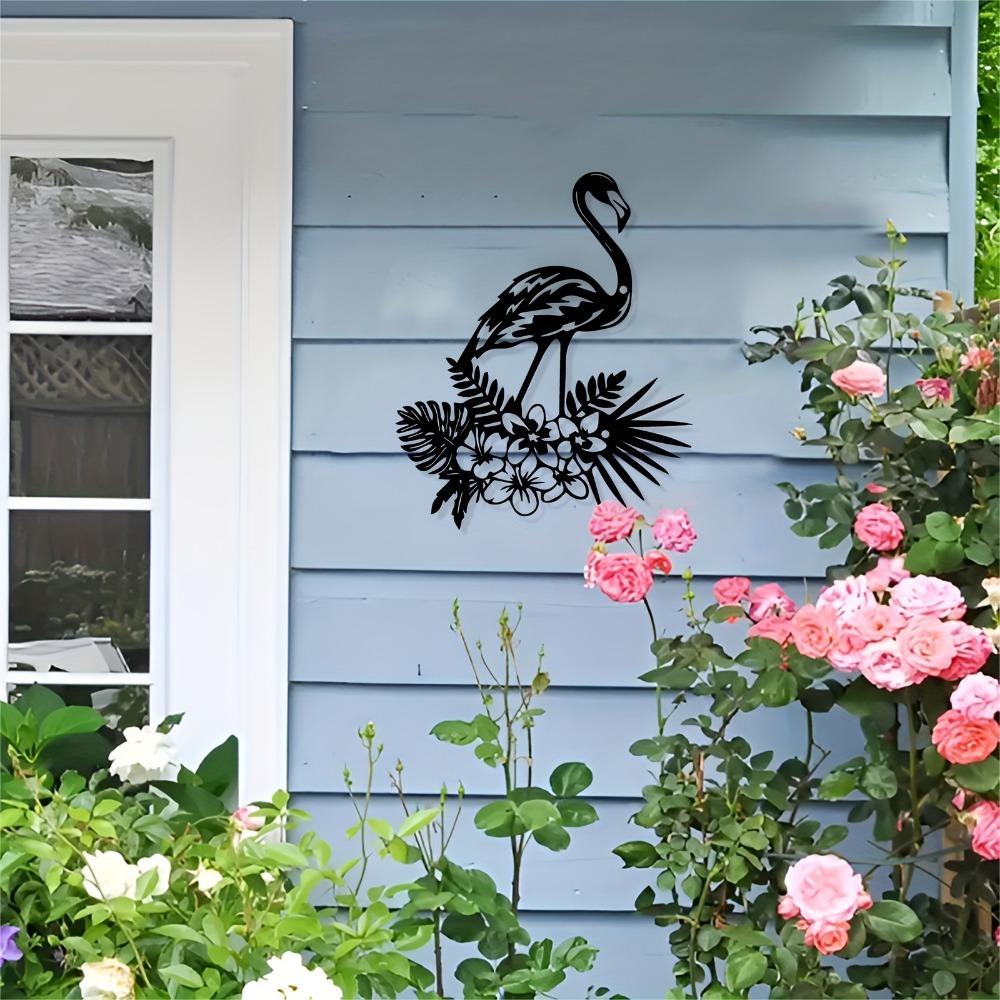 Chic Black Flamingo Palm Metal Wall Art, Modern Iron Statue Vertical Hanging for Living Room Office Bathroom Indoor Outdoor Decor Tropical Farmhouse